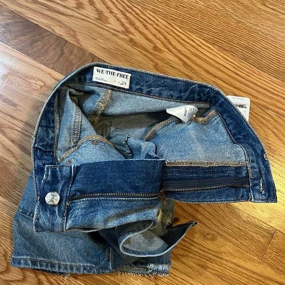 We The Free Blue Jean Shorts High-Waisted Raw Hem - Picture 10 of 12